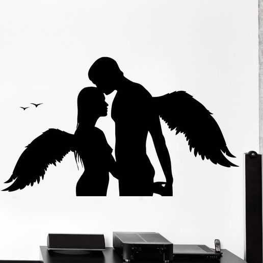 🧑‍🤝‍🧑 Couple Hugging Wall sticker Angels・ STL File for ・Cults